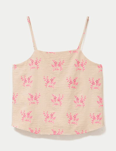 Top droit cropped col carr&eacute; bretelles rose femme