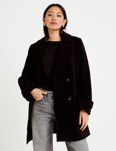 Manteau col classique manches longues noir femme