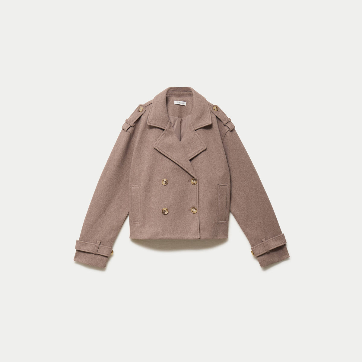 Trench court boutonn&eacute; taupe femme