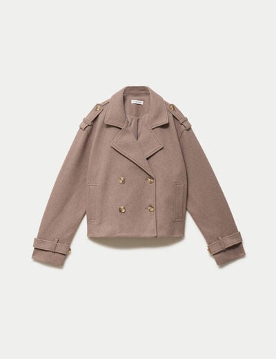 Trench court boutonn&eacute; taupe femme
