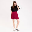 Jupe &eacute;vas&eacute;e pliss&eacute;e ceintur&eacute;e rouge fonc&eacute; femme