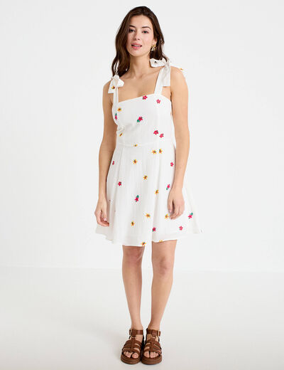 Robe patineuse courte &agrave; fines bretelles blanc femme