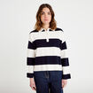 Polo manches longues col chemise bleu marine femme