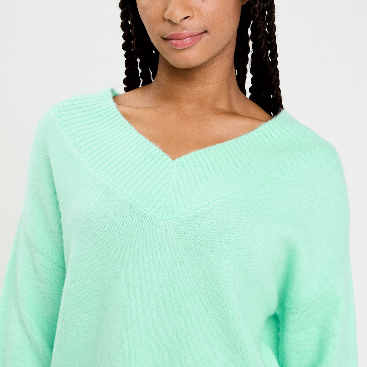 Pull oversize col v manches longues vert menthe femme