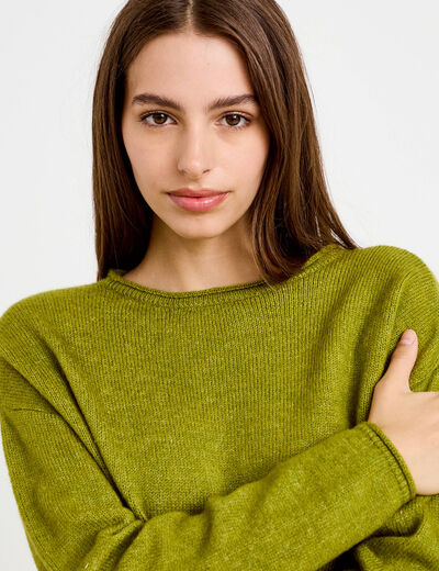 Pull manches longues vert fonc&eacute; femme
