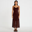 Robe longue droite col b&eacute;nitier dentelle marron femme