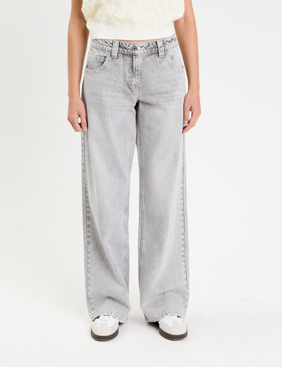 Jean droit taille basse gris femme