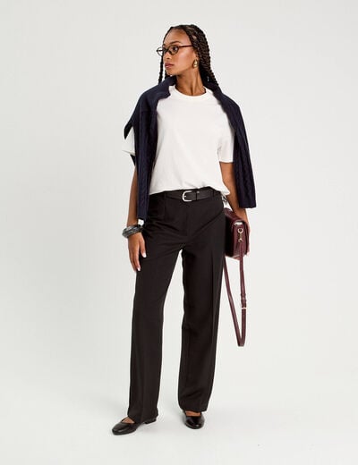 Pantalon large taille haute noir femme