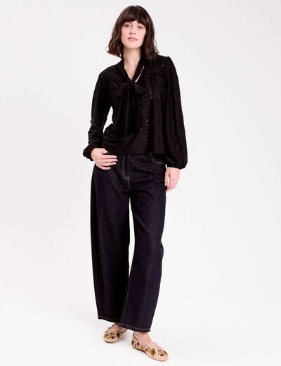 Blouse col lavalli&egrave;re noir femme