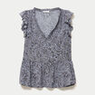 Blouse sans manches col v bleu femme