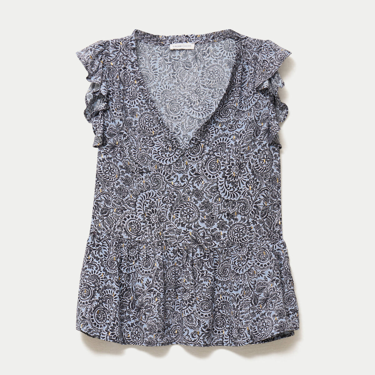 Blouse sans manches col v bleu femme