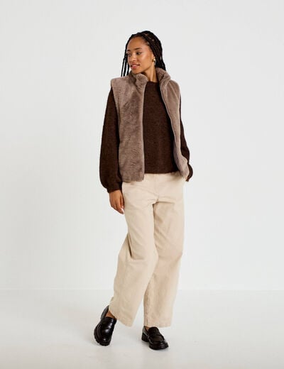 Veste sans manches fermeture zipp&eacute;e taupe femme