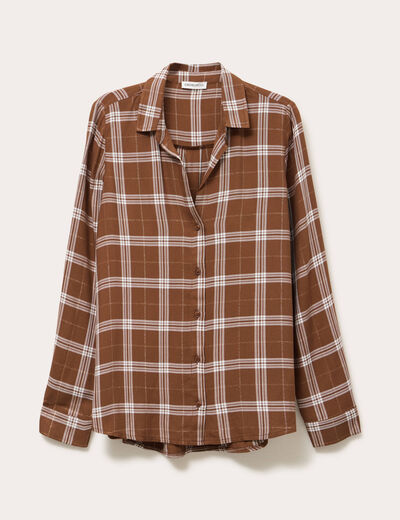 Chemise &agrave; carreaux fils m&eacute;tallis&eacute;s marron femme