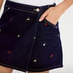 Jupe-short trap&egrave;ze en jean bleu marine femme