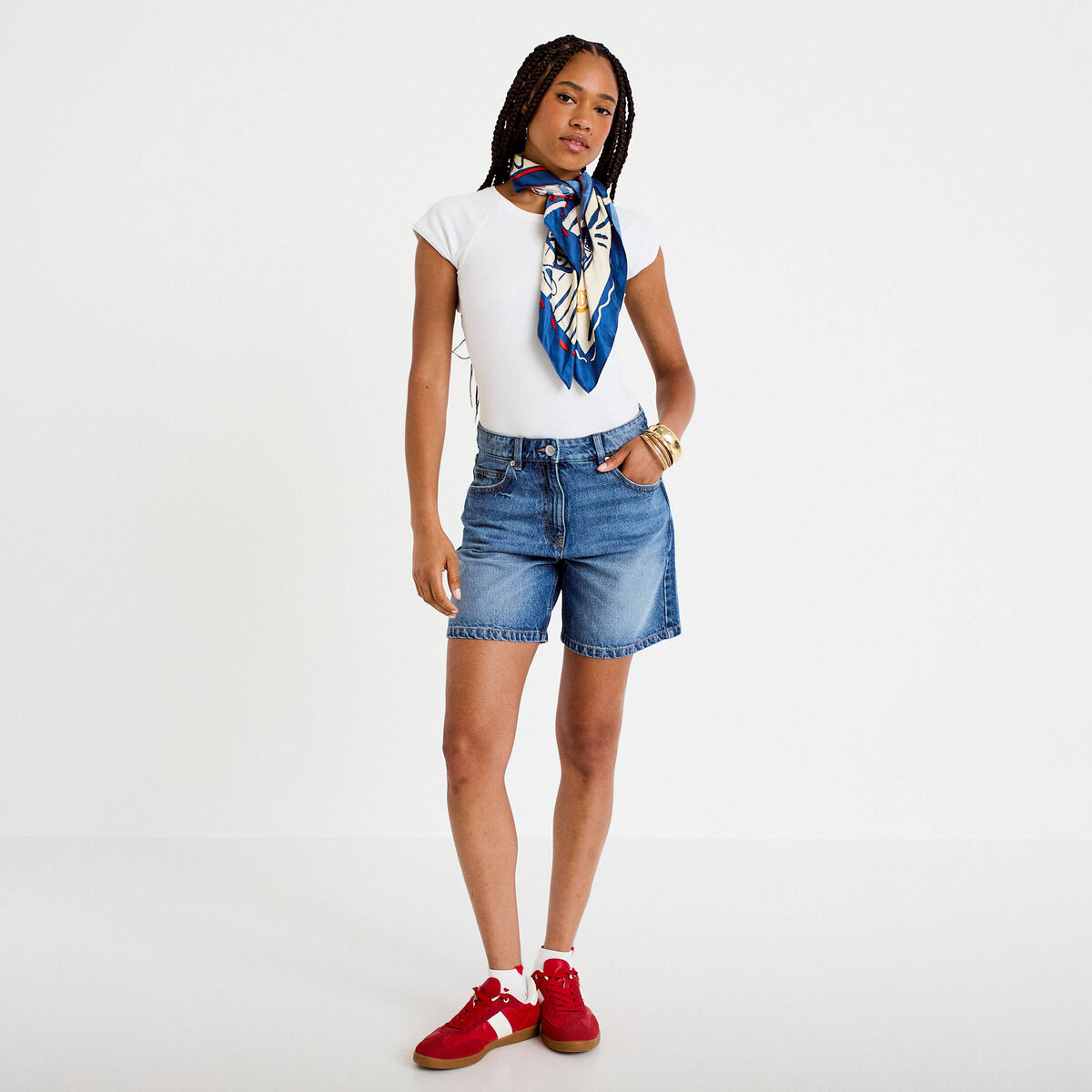 Bermuda regular 5 poches en jean denim double stone femme