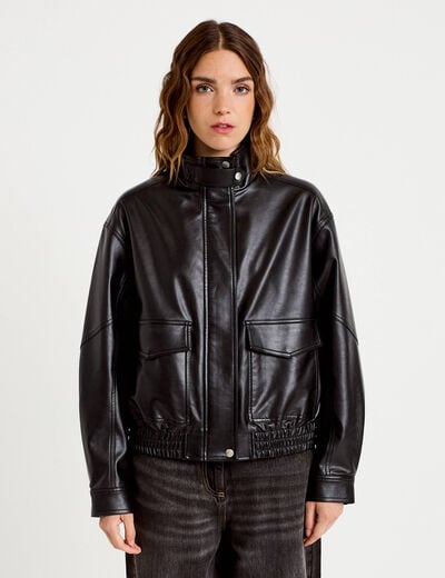 Veste effet boule en similicuir noir femme