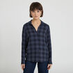 Chemise &agrave; carreaux fils m&eacute;tallis&eacute;s bleu fonc&eacute; femme