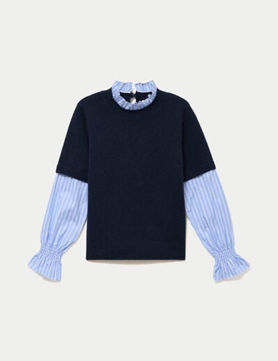 Pull col rond manches longues bleu marine femme
