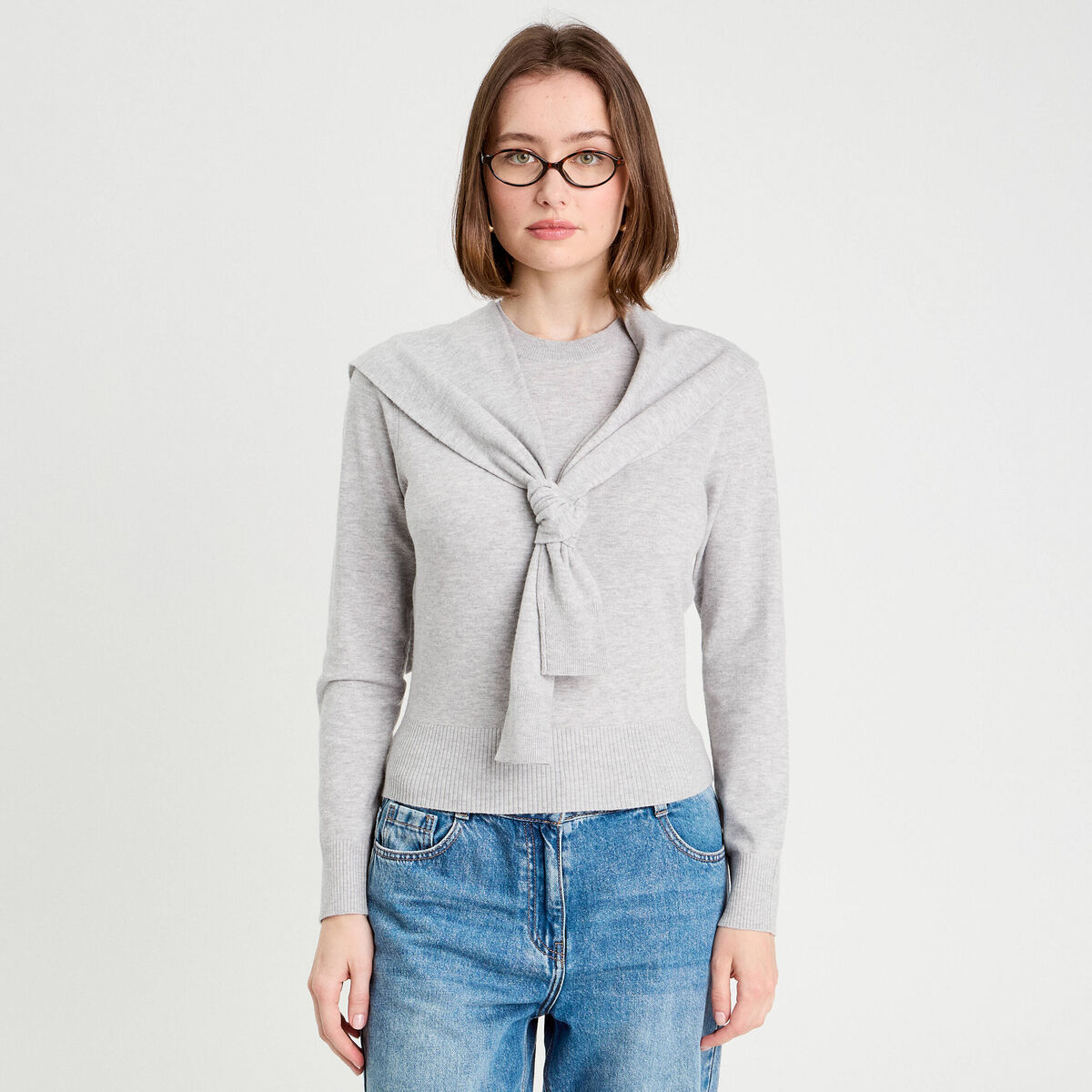 Pull effet 2-en-1 gris fonc&eacute; femme
