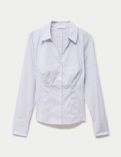Chemise ajust&eacute;e manches longues bleu femme