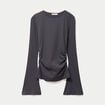 T-shirt ajust&eacute; col rond manches longues gris fonc&eacute; femme
