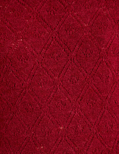 Pull ajour&eacute; col bateau manches longues rouge fonc&eacute; femme