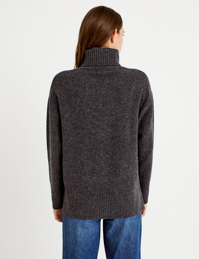 Pull col roul&eacute; manches longues gris femme
