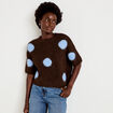 Pull col rond manches courtes marron fonc&eacute; femme