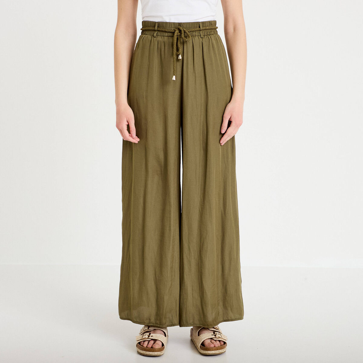 Pantalon large taille standard vert kaki femme