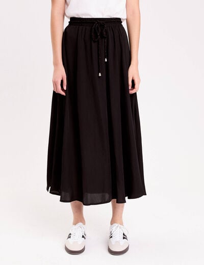 Jupe longue &eacute;vas&eacute;e satin noir femme