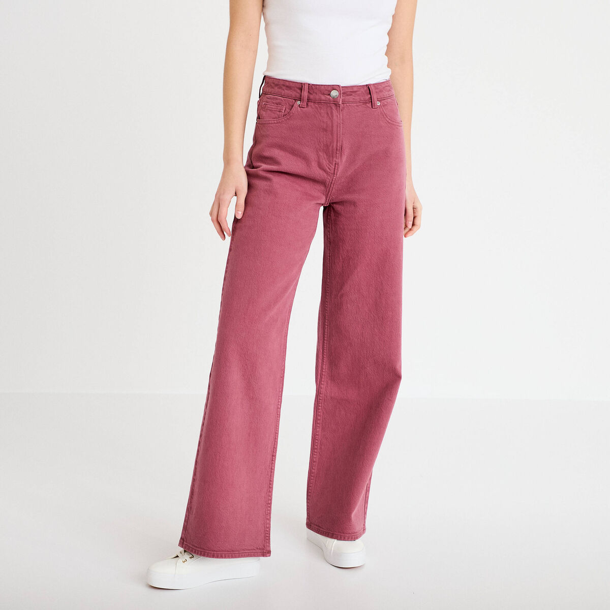 Jean wide leg taille haute vieux rose femme