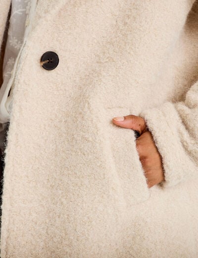 Manteau droit mi-long bouclettes beige femme