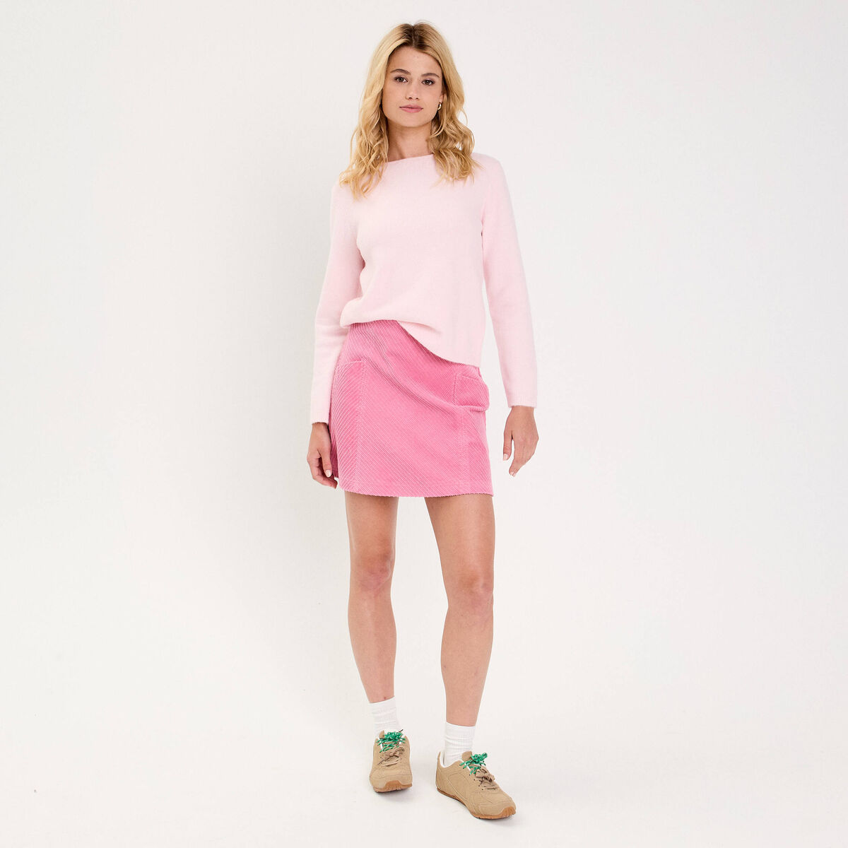 Jupe trap&egrave;ze en velours rose femme