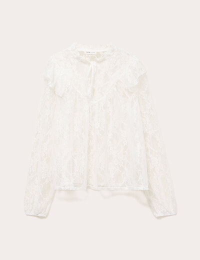 Blouse col rond manches longues dentelle ecru femme