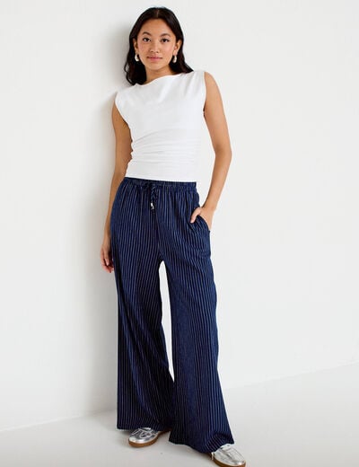 Pantalon large taille standard bleu femme