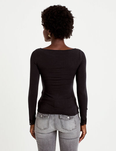 Seconde peau ajust&eacute;e col bateau noir femme