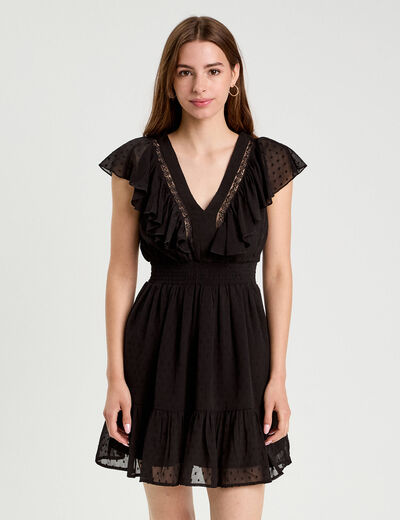 Robe &eacute;vas&eacute;e plumetis noir femme
