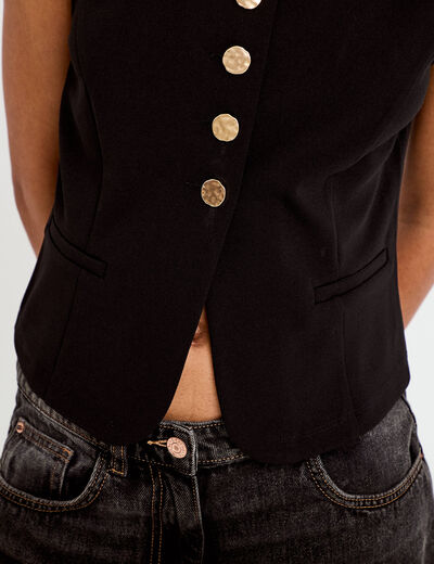 Gilet sans manches col rond noir femme