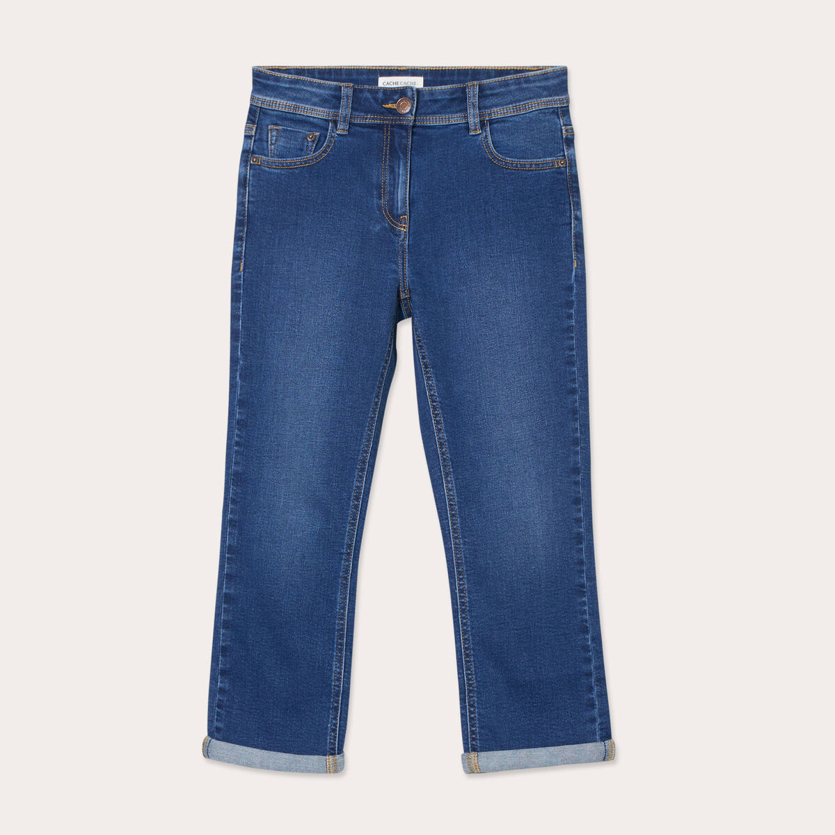 Pantacourt slim en jean denim stone femme