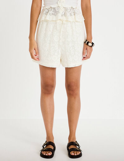 Short dentelle ecru femme