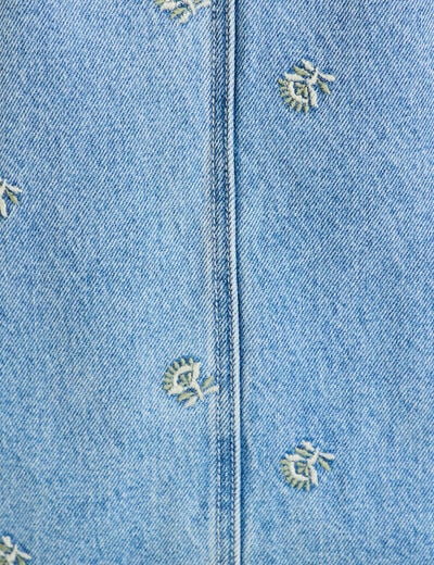 Robe courte droite en jean sans manches bleu femme