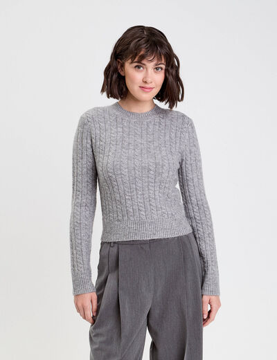 Pull ajust&eacute; col rond manches longues gris fonc&eacute; femme