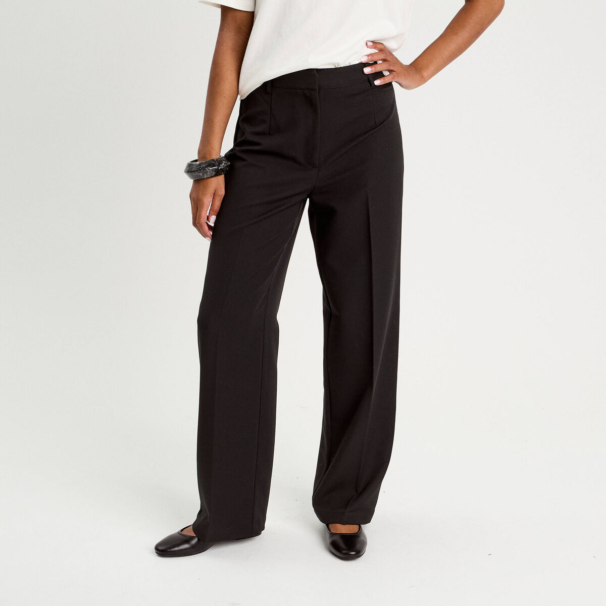 Pantalon large ventre plat noir femme