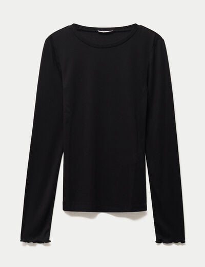 T-shirt ajust&eacute; col rond manches longues noir femme