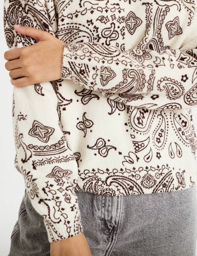 Pull col rond manches longues ecru femme