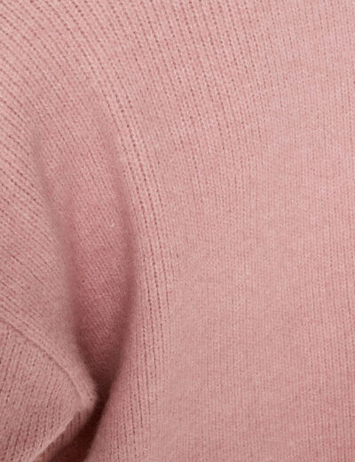 Gilet bouclette col rond manches longues rose poudr&eacute;e femme