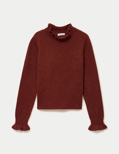 Pull ajust&eacute; col montant manches longues marron cognac femme