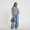 Blouse vichy brod&eacute;e bleu femme