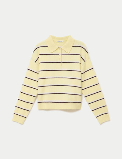 Polo manches longues col chemise jaune clair femme