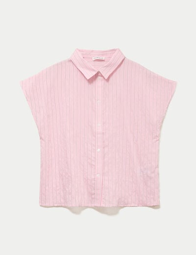 Chemise ample pliss&eacute;e manches courtes rose femme